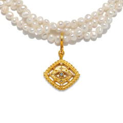 Julia Evil Eye Charm Three-Strand Pearl Necklace | Sequin