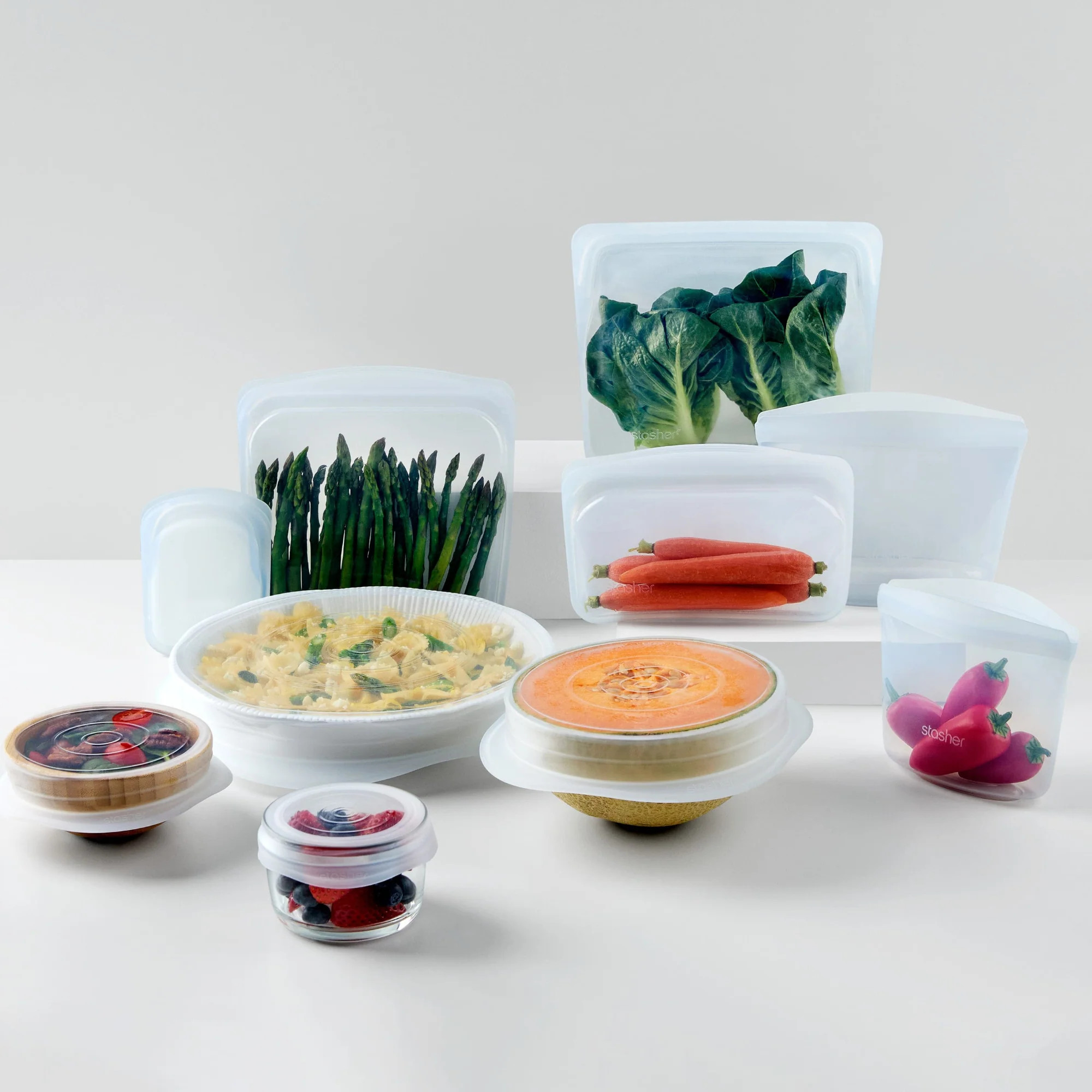 Stasher Starter with Lids for Food Storage | 10-Pack | Stasher Bag