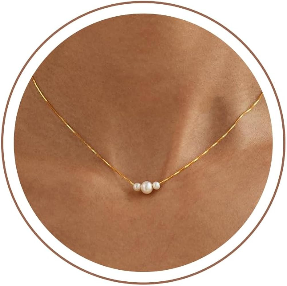Mothers Day Gifts - 14K Gold Plated Pearl Necklaces for Women Trendy Dainty Necklace Simple Layer... | Amazon (US)