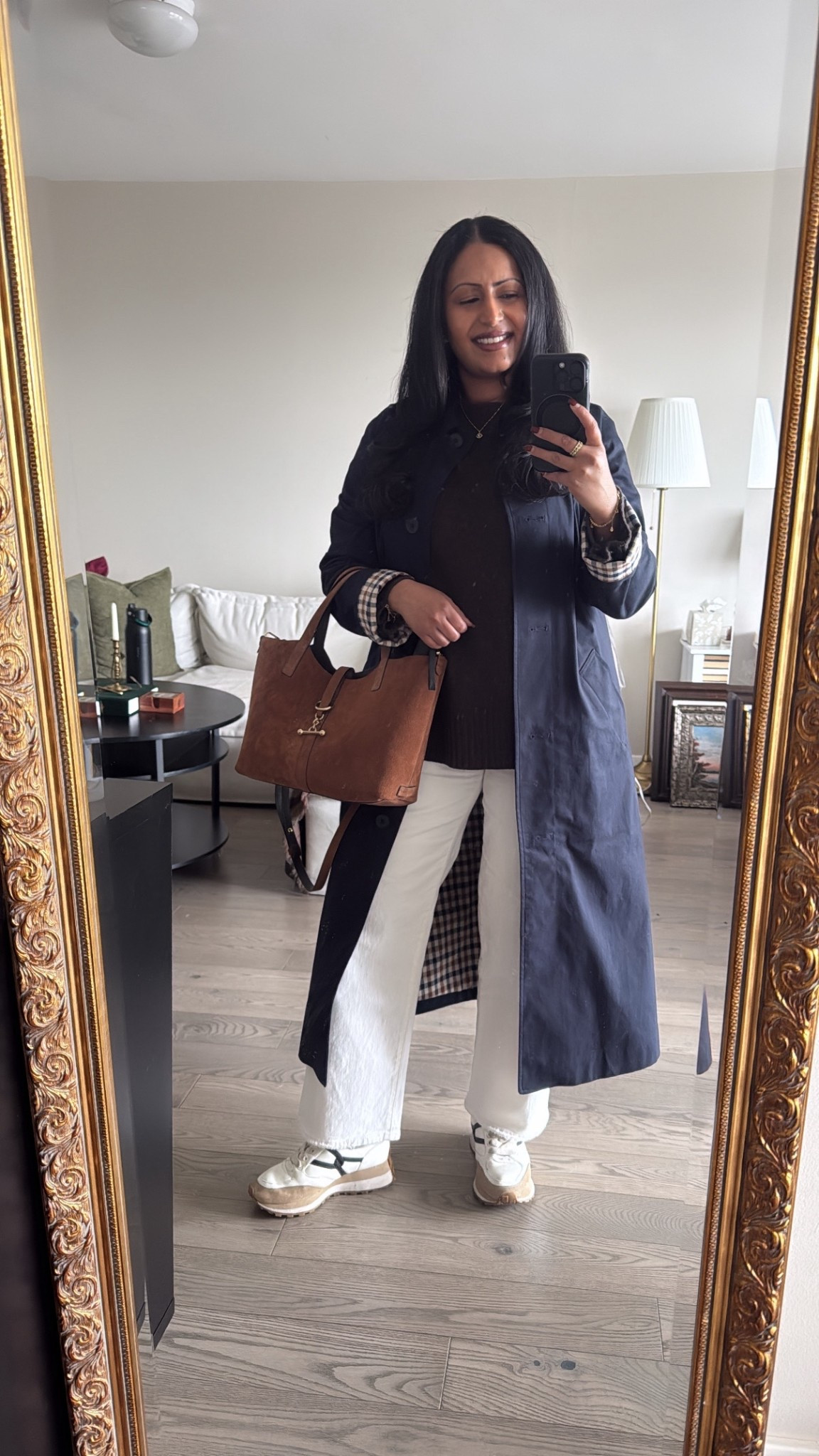 Errands spring day outfit in Wuince trench coat, Reformation cashmere knit, Levi’s denim, and Strathberry suede tote.

#LTKOver40 #LTKootd #LTKPetite