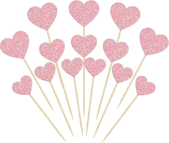 Gyufise 30Pcs Heart Cupcake Toppers Glitter Sweet Love Cupcake Picks Valentine's Day Cake Decorat... | Amazon (US)