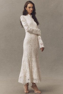 BHLDN Long-Sleeve Mock-Neck Stretch Lace Maxi Dress | Anthropologie (US)