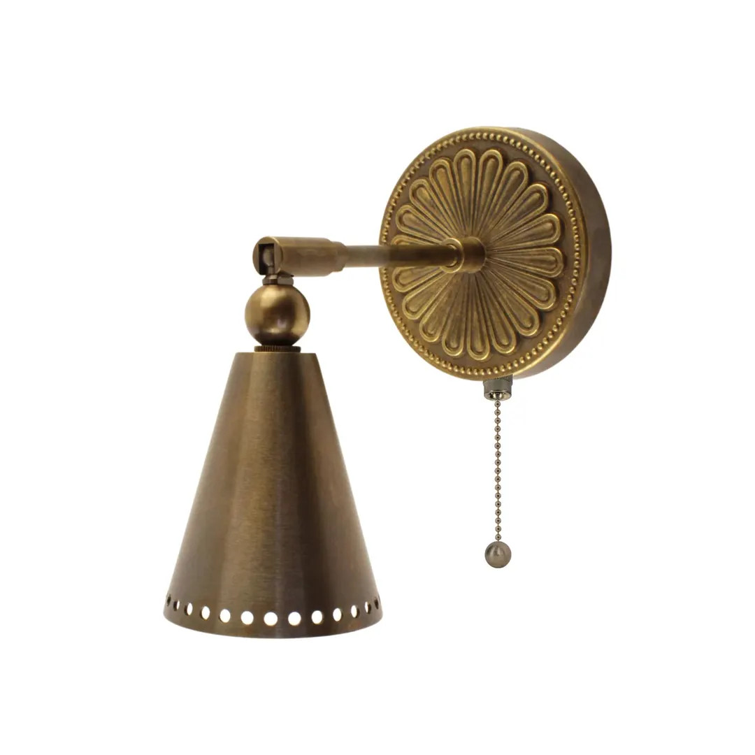 Brass Cone Spotlight Wall Sconce: Pull Chain Bedside Reading Light - Etsy | Etsy (US)