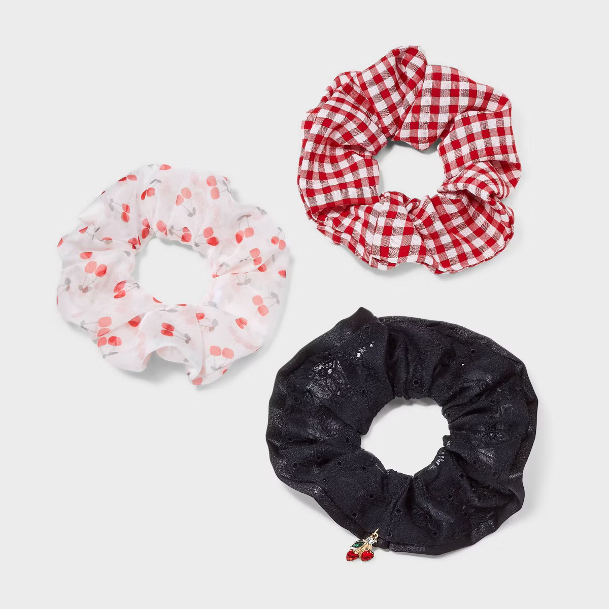 Girls' 3pk Gingham and Cherry Hair Twisters - art class™ Red: Fashion Elastic for All Hair Type... | Target