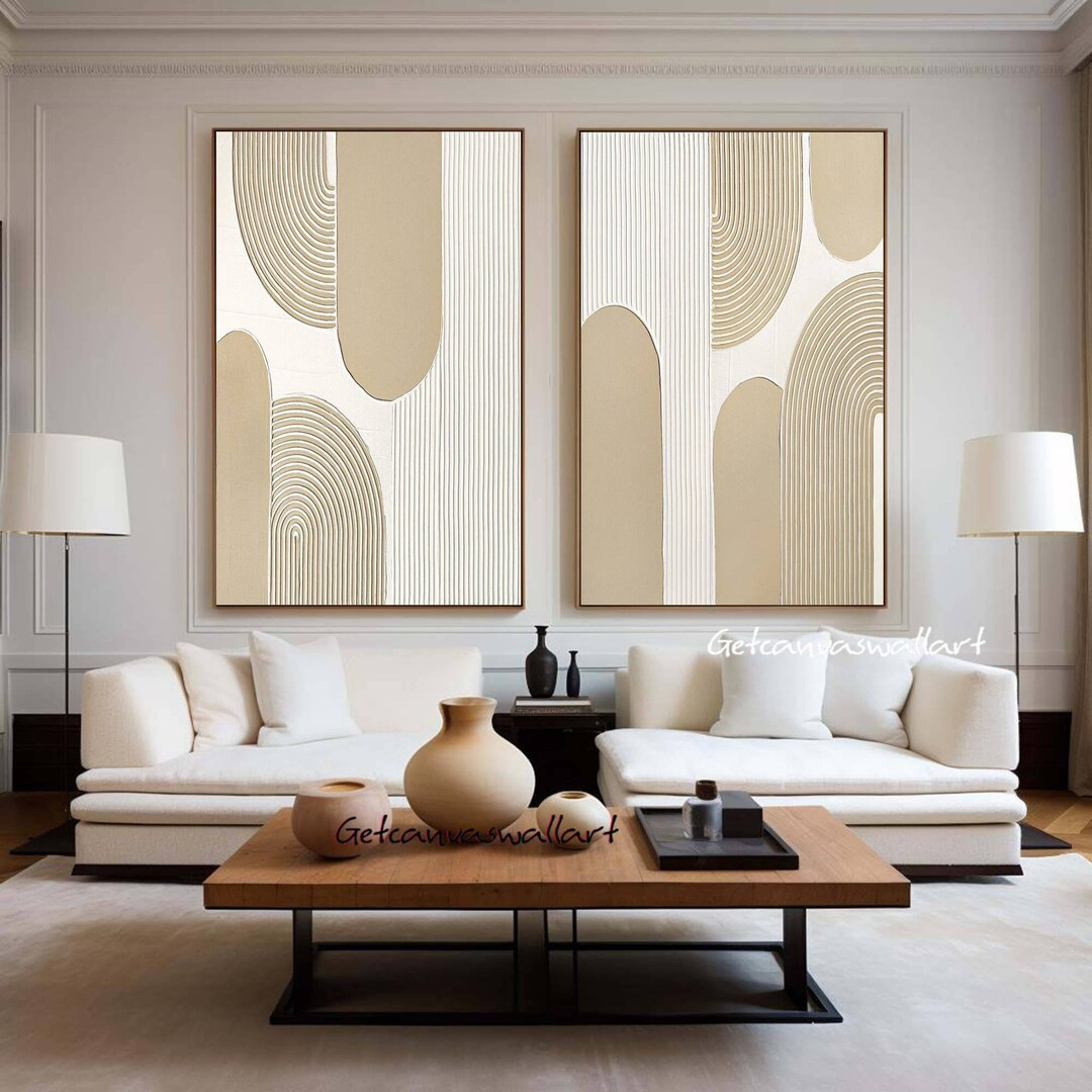 Large Beige Wall Art Set of 2 Beige Texture Wall Art 3D Minimalist Plaster Painting Beige White M... | Etsy (CAD)