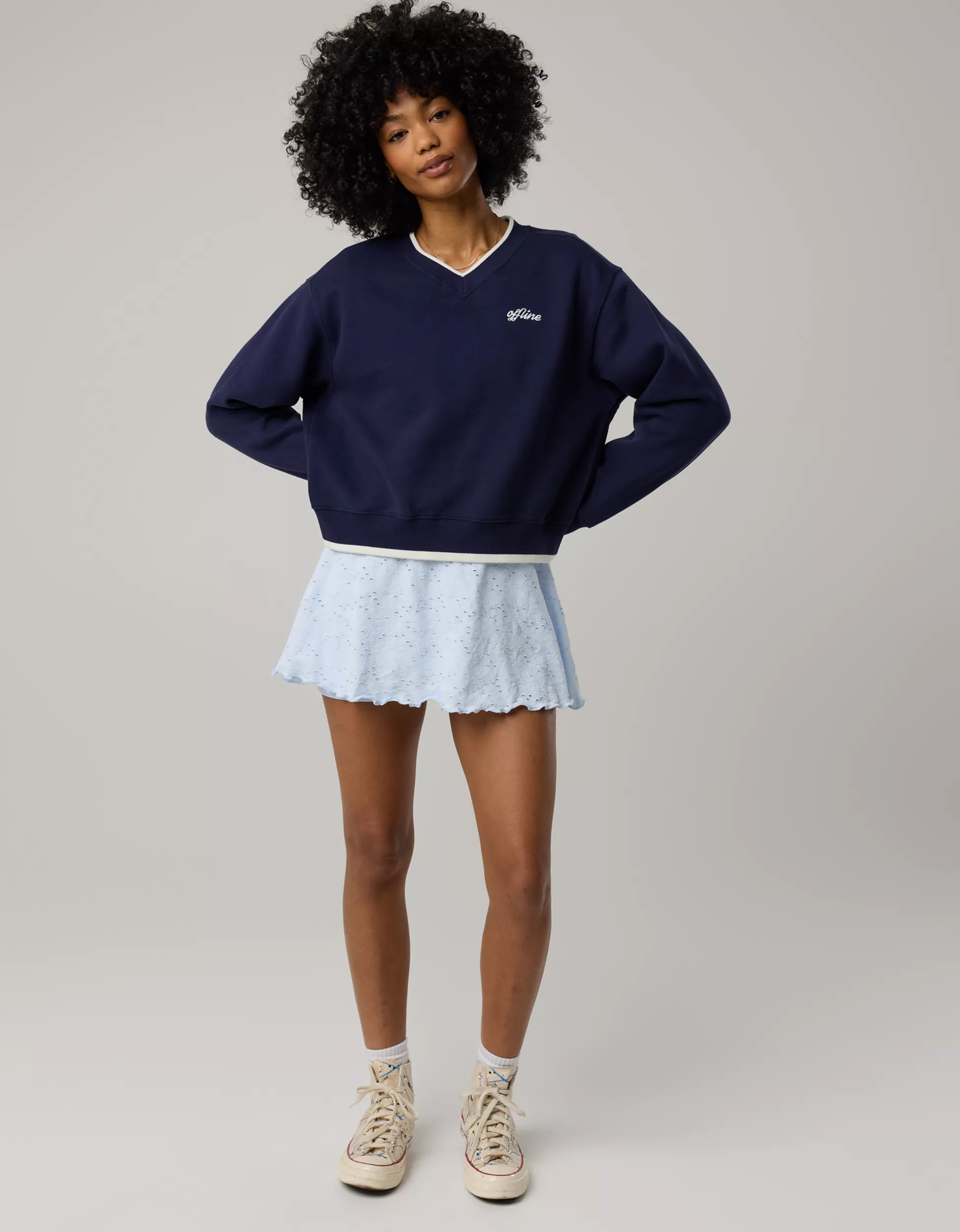 OFFLINE By Aerie Cloud Fleece V-Neck Crew Sweatshirt | Aerie