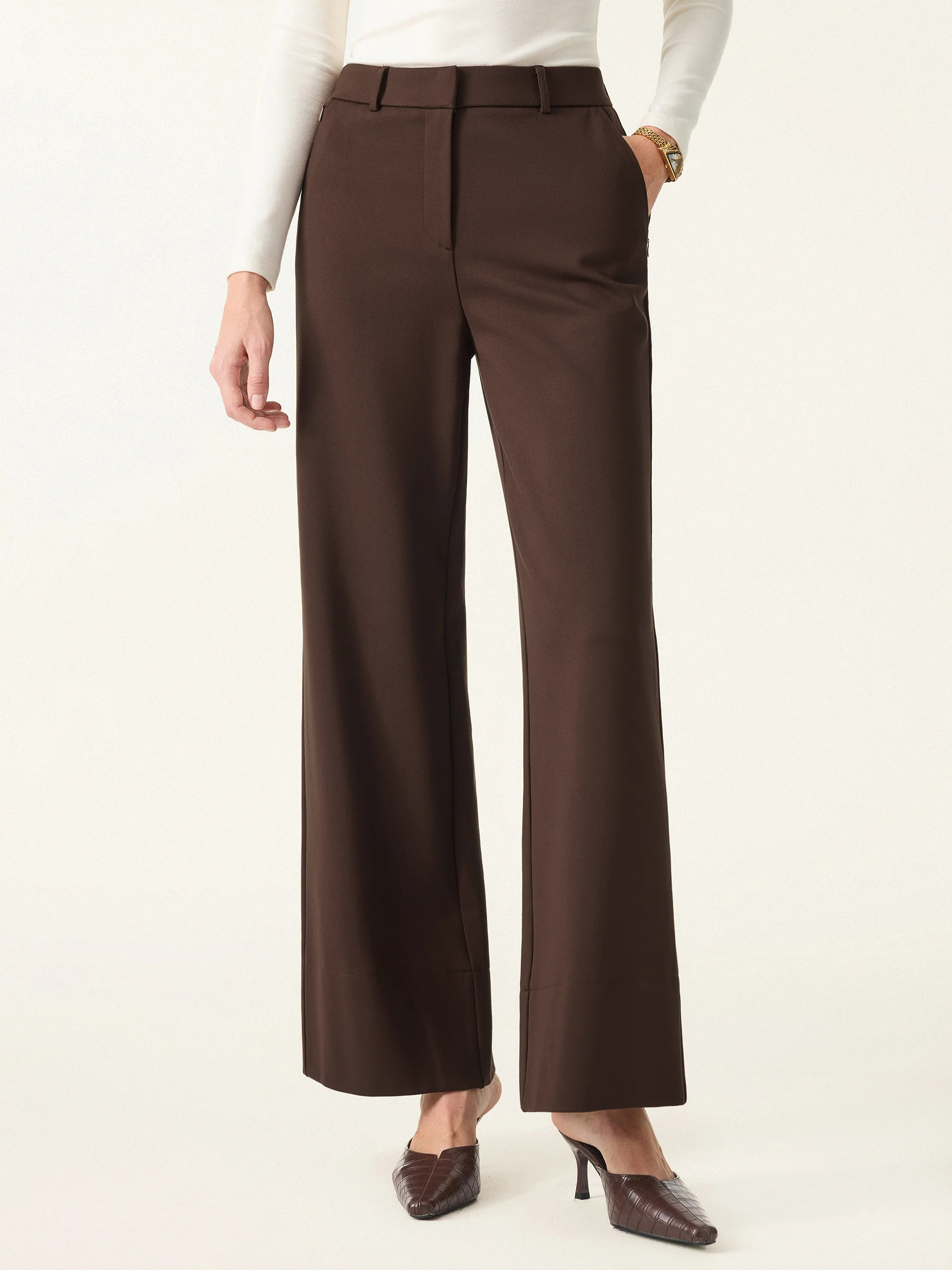 High Rise Wide Leg Trousers with Zippered Pockets | OGLmove