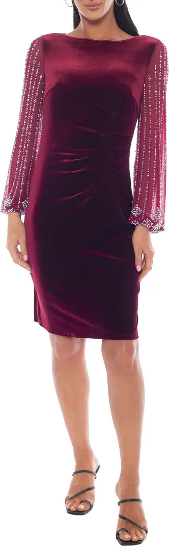 Marina Beaded Long Sleeve Velvet Sheath Dress | Nordstromrack | Nordstrom Rack