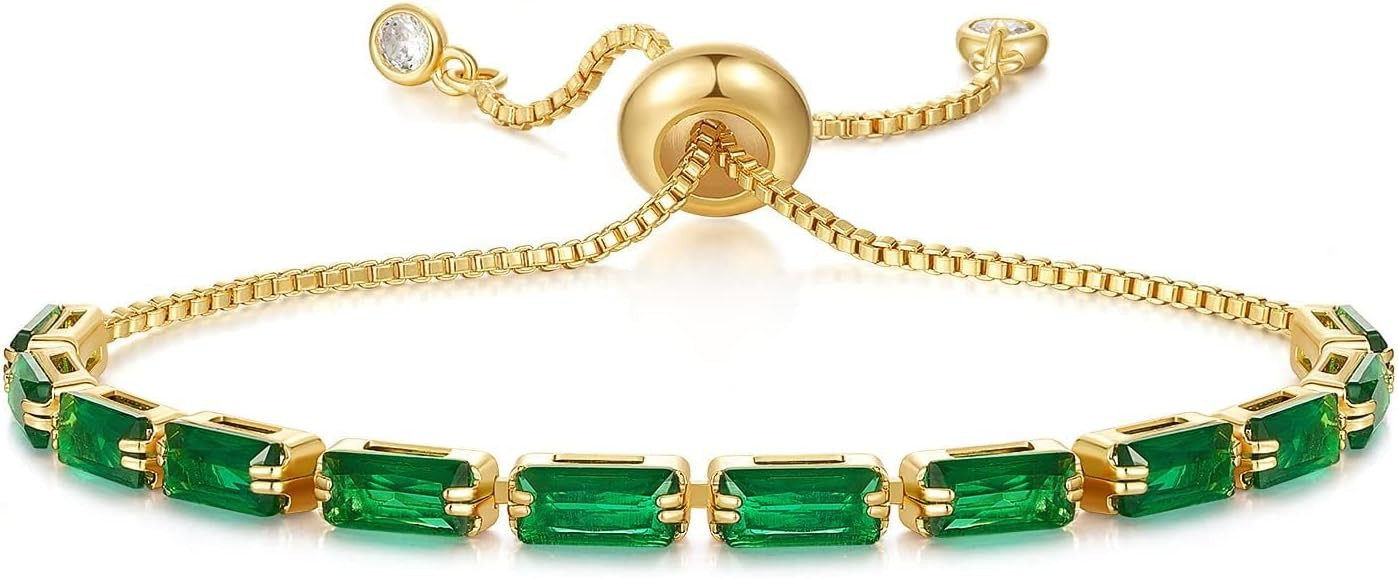 KissYan Tennis Bracelet for Women, 14K Gold Plated Cubic Zirconia Adjustable Slider Bracelets Tre... | Amazon (US)