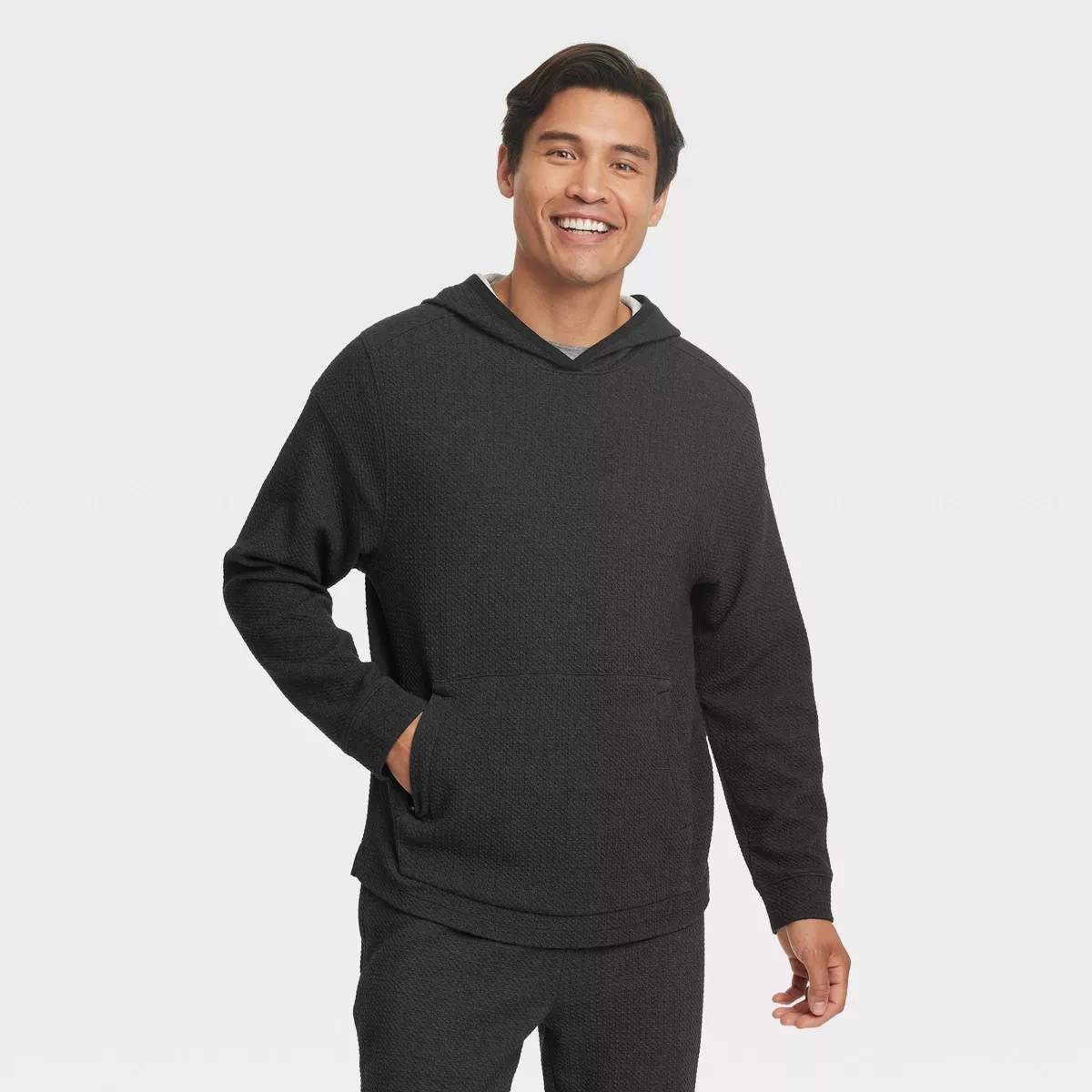 Men's Textured Fleece Hoodie - All in Motion™ Stone XL | Target