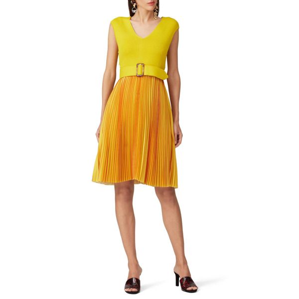 Sachin & Babi Belted Pleated Dress yellow | Rent the Runway