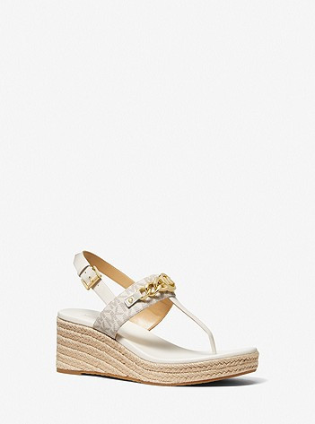 Roxane Embellished Leather and Logo Wedge Sandal | Michael Kors US
