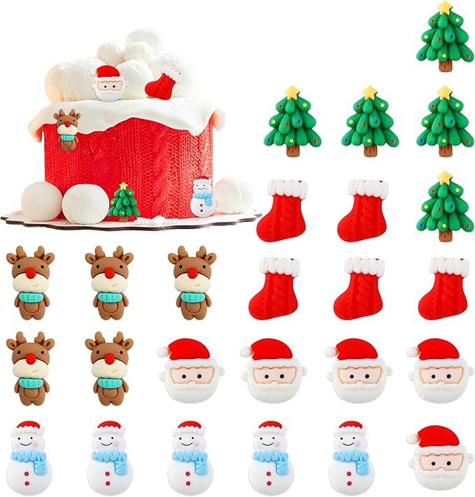 Ercadio 25 Pack Resin Cupcake Toppers Santa Claus Snowman Christmas Tree Picks for Christmas Birt... | Amazon (US)
