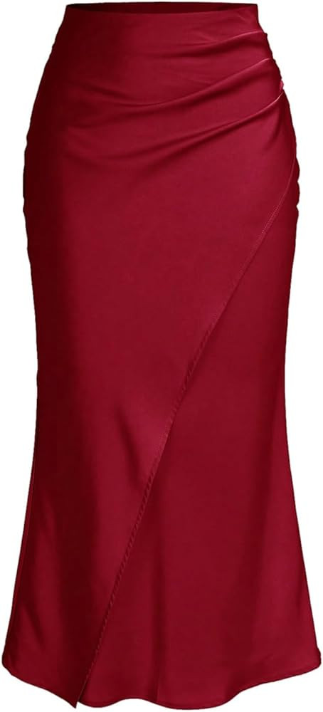 SOLY HUX Women's Satin Maxi Skirt Elegant Wrap High Waisted Ruched Fishtail Dressy Casual Skirts | Amazon (US)
