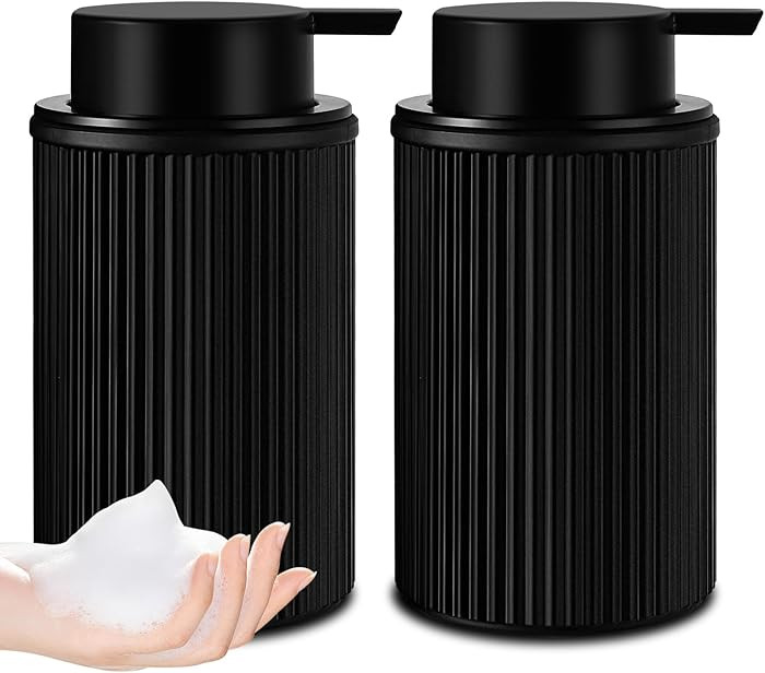 Matte Black Foaming Soap Dispenser, 2 Pack Ribbed Glass Foam Hand Soap Dispenser for Bathroom, Re... | Amazon (US)