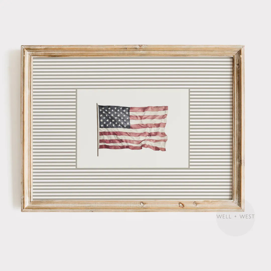 American Flag Print | Vintage Style Stripes | Fourth of July Poster | Independence Day Decor | Pa... | Etsy (US)