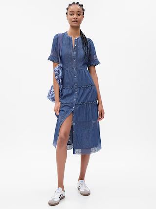Gap × LoveShackFancy Denim Tiered Midi Dress with Washwell | Gap (US)