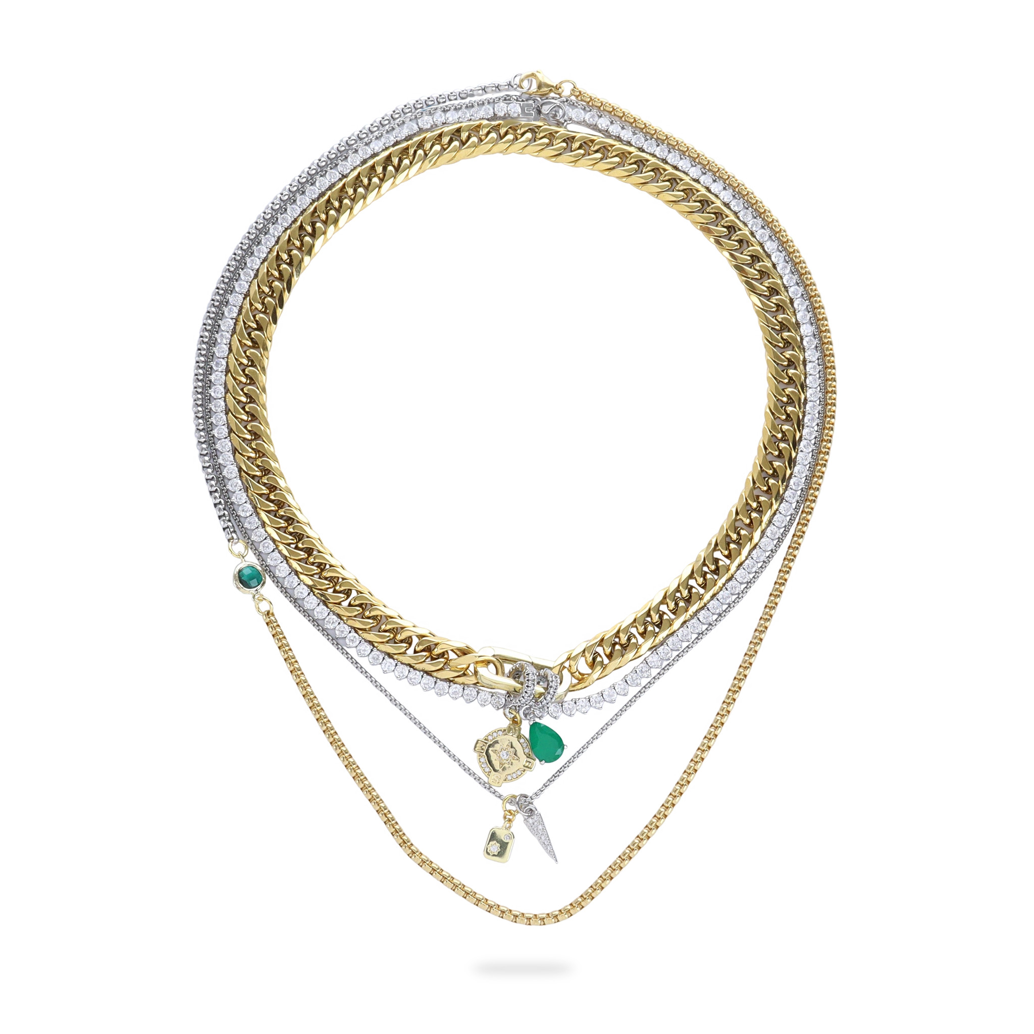 JUST CLICK EMERALD TENNIS NECKLACE SET | Artizan Joyeria