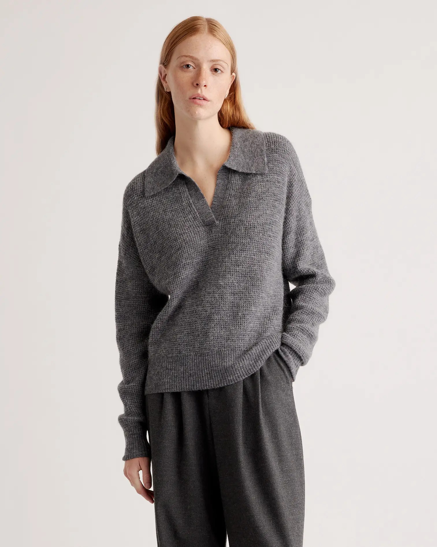 Baby Alpaca-Wool Waffle Stitch Polo Sweater | Quince
