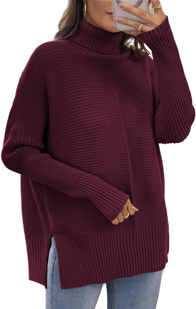 ATHMILE Women's Oversized Turtleneck Sweaters Fall Fashion Outfits Batwing Sleeve Ribbed Tunic Wi... | Amazon (US)