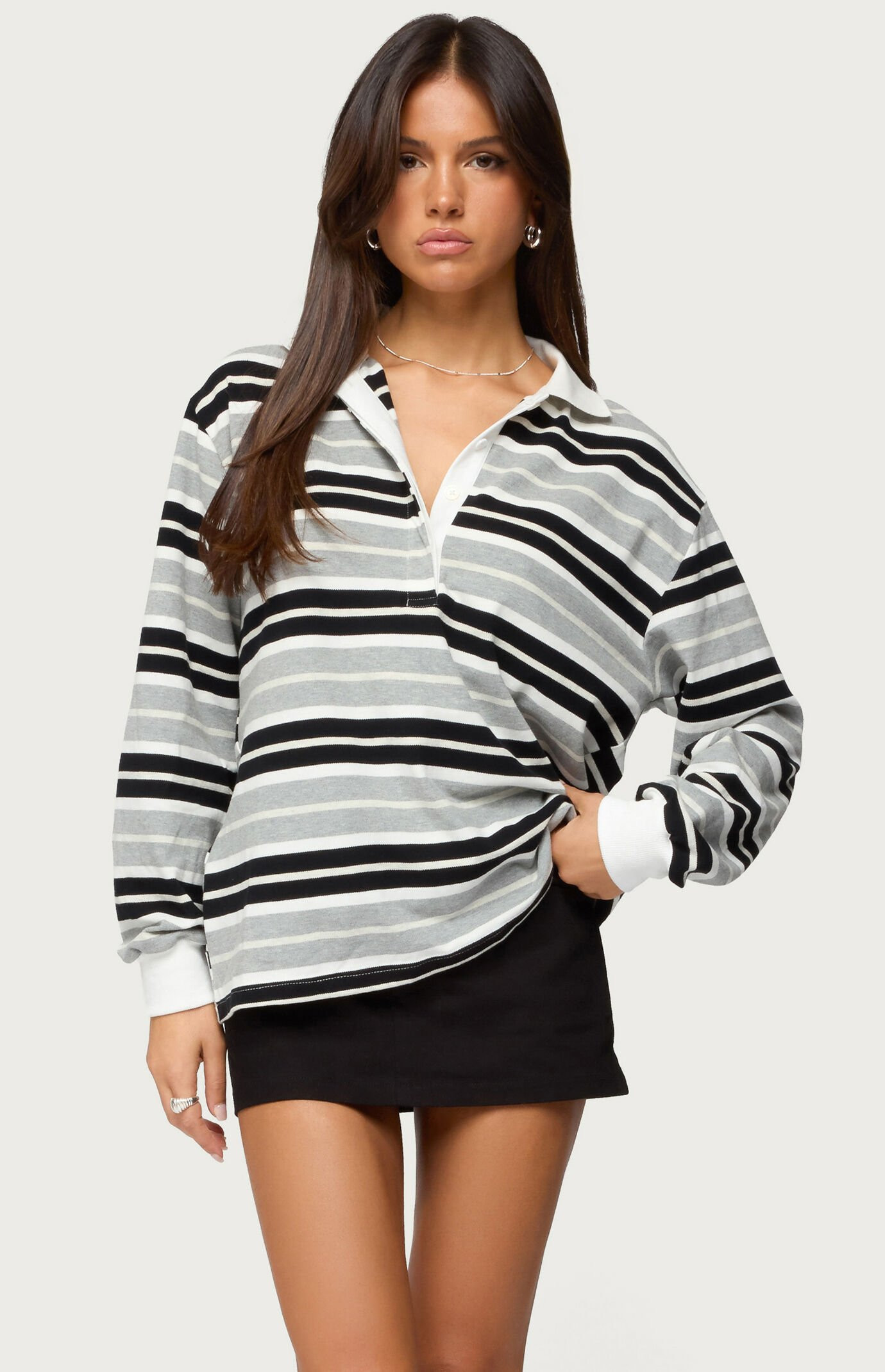 Edikted Women's Renya Striped Rugby Shirt in Gray - Size XS | PacSun