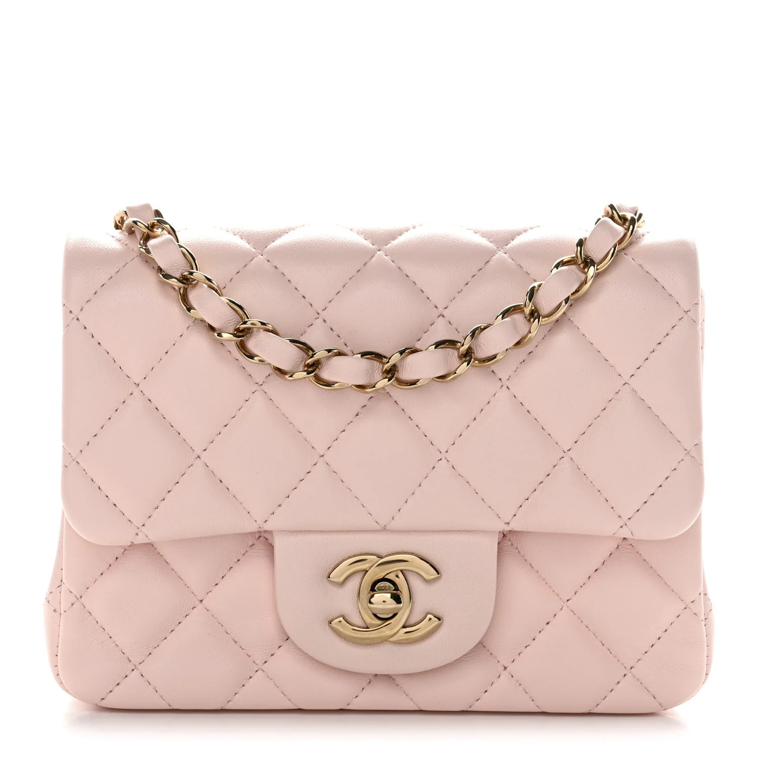 Lambskin Quilted Mini Square Flap Light Pink | FASHIONPHILE (US)