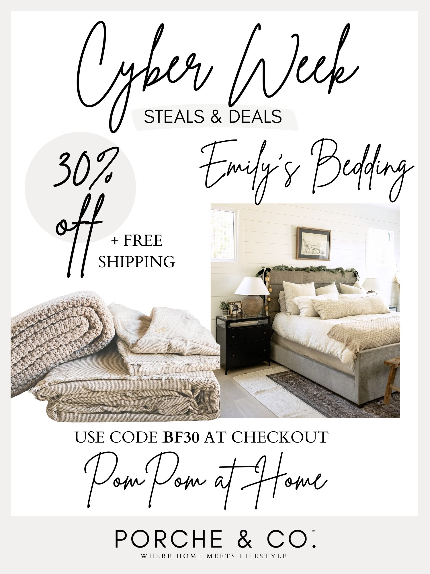✨ CYBER WEEK BEDDING DEALS ✨
Emily’s favorite Pom Pom at Home bedding is 30% off + free shipping for Black Friday, Cyber Week, and Cyber Monday with code BF30! Their blankets, duvets, and throws are some of my absolute favorites — soft, textured, neutral, and perfect for creating that layered, cozy, designer bed.

If you’re refreshing your primary bedroom, prepping your guest room for the holidays, or searching for a luxe Christmas gift, this is one of the BEST Cyber Week bedding sales of the year. Their quality is incredible and the textures look so beautiful in any modern classic home.

Cyber Week Bedding Sale • Black Friday Home Deals • Cyber Monday Bedding • Cozy Bedroom Decor • Pom Pom at Home • Neutral Bedding • Layered Bed Look • Holiday Home Refresh

#cyberweek #cyberweeksale #cyberweekdeals #blackfriday #blackfridaysale #blackfridaydeals #cybermonday #cybermondaysale #cybermondaydeals #beddingsale #pompomathome #cozybedroom #neutralhome #ltkhome #ltkholiday #porcheandco

#LTKGiftGuide #LTKHome #LTKCyberWeek