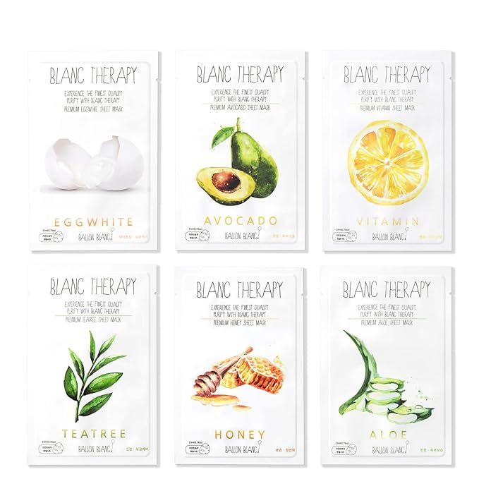 Amazon.com : Blanc Therapy by Ballon Blanc Relaxing Self Care Face Masks Skincare Sheet Infused w... | Amazon (US)