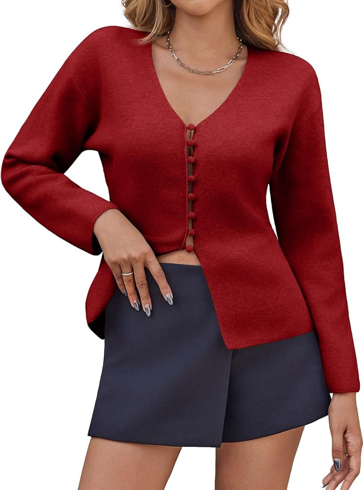 Suéteres de cárdigan para mujer con cuello en V de Saodimallsu, botones, tendencia de otoño, c... | Amazon (US)