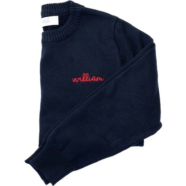 Personalized Embroidered Crewneck Sweater, Navy | Maisonette