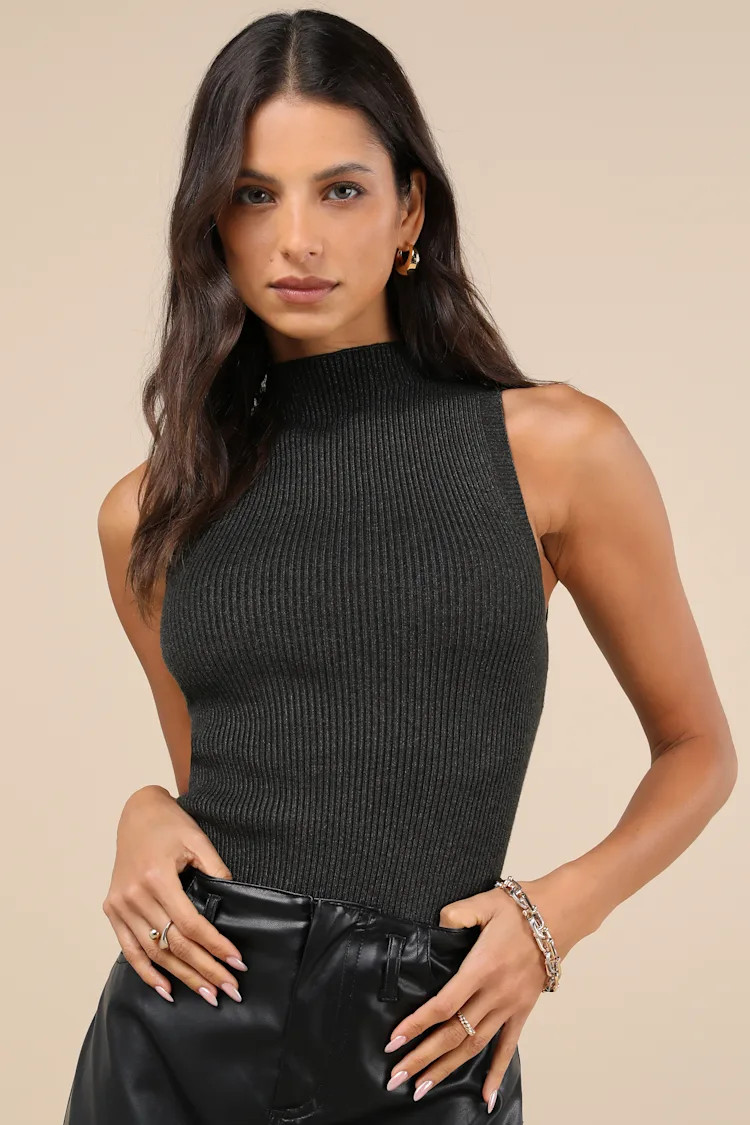Seasonal Sophistication Black Ribbed Mock Neck Sweater Tank Top | Lulus