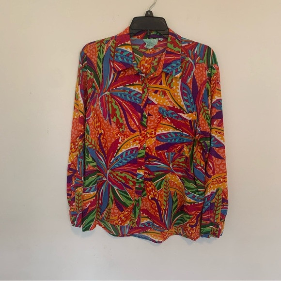 Women’s True Destinations Bright Tropical Print Vacation Resort Wear Shirt Med | Poshmark