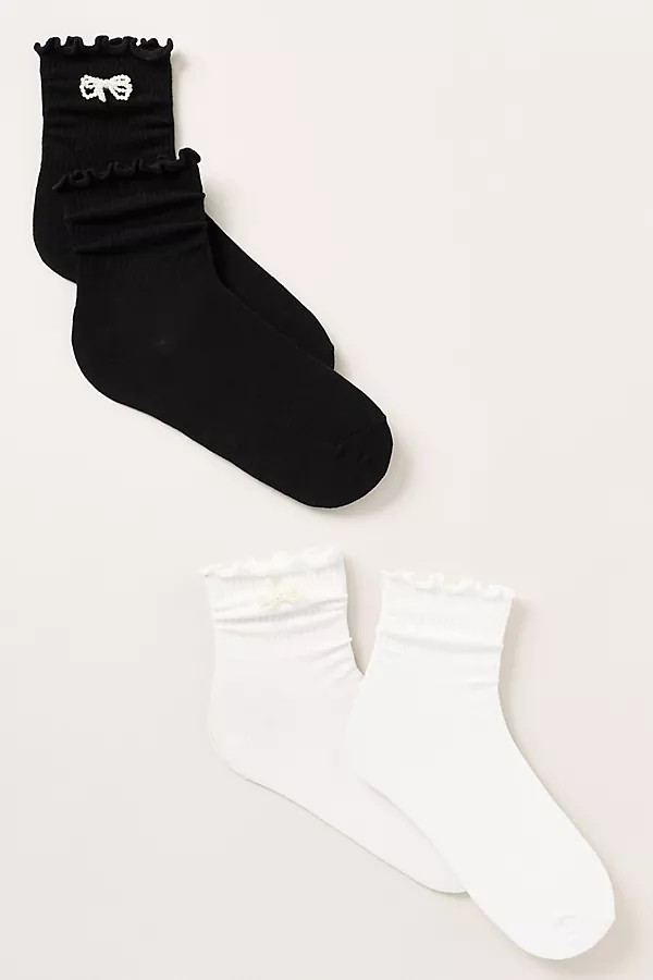 Casa Clara Scarlett Beaded Ruffle-Edge Socks | Anthropologie (US)
