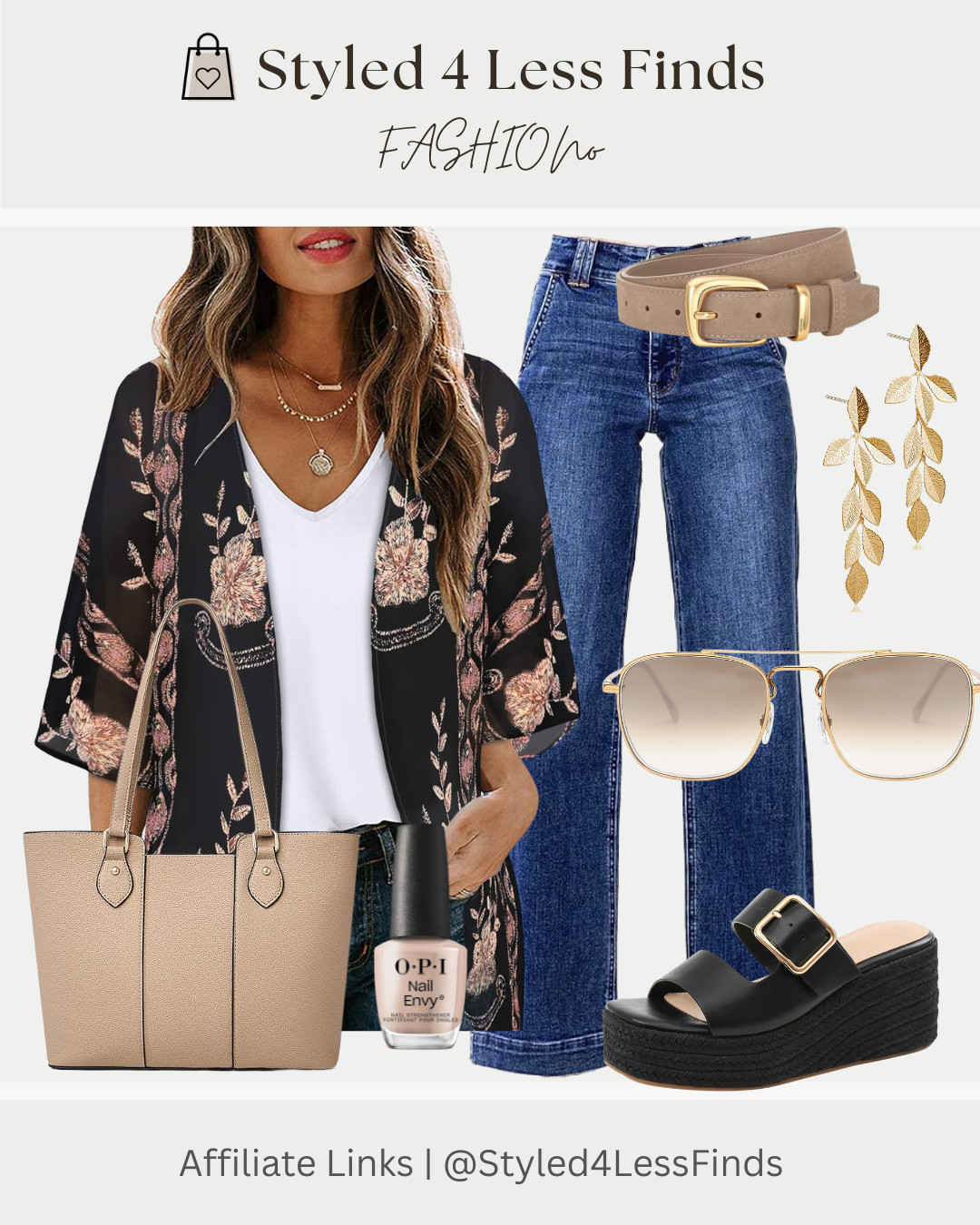 Easy, elevated everyday style 🤍

This look is proof that simple basics + standout layers = effortless chic. A floral kimono instantly adds movement and softness to classic denim, while gold accessories and neutral pieces keep everything polished and wearable from day to night.

✨ Style tip: When wearing a statement layer like a kimono, keep your base outfit clean and neutral. It lets the print shine while making accessorizing super easy. 

 #LTKcanada #LTKjeans #LTKover50style