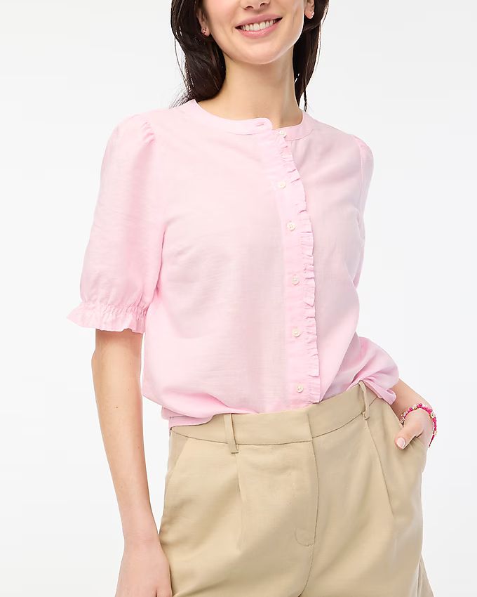 Linen-blend ruffle top with puff sleeves | J.Crew Factory