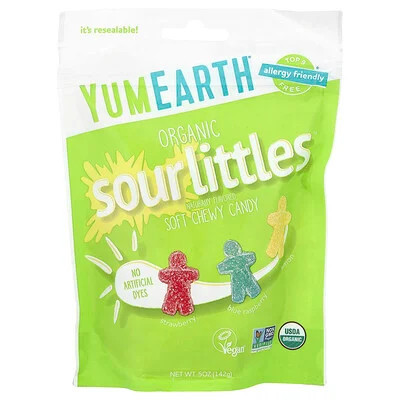 YumEarth, Organic Sour Littles, Soft Chew Candy, Strawberry, Blue Raspberry, Lemon, 5 oz (142 g) | iHerb