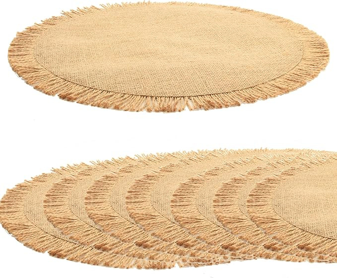 Thanksgiving Placemats Set of 8 Decorations, Burlap Round Place Mats Fall Table Decor - Boho Natu... | Amazon (US)