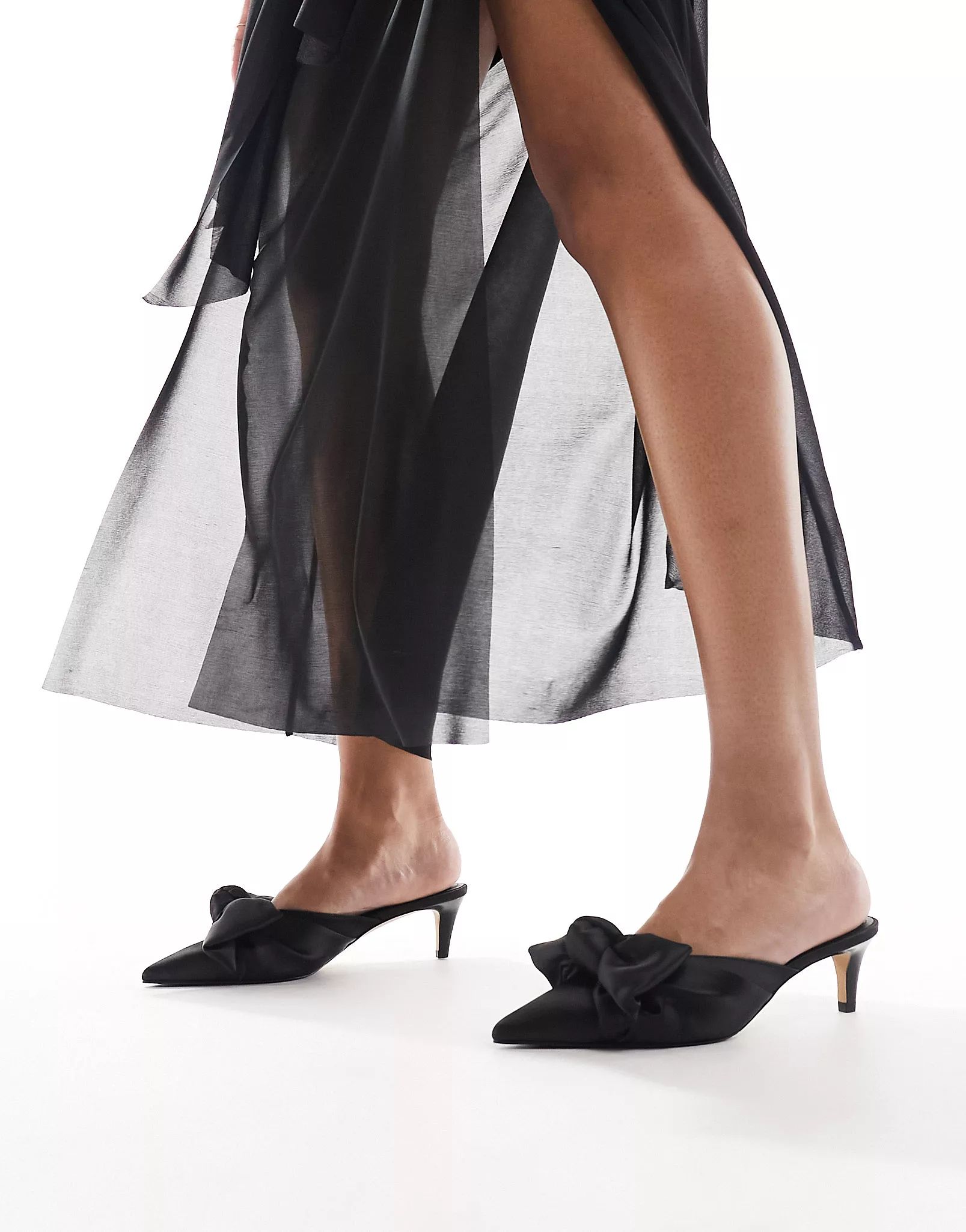 & Other Stories satin pointed kitten heel pumps with bow in black | ASOS | ASOS (Global)