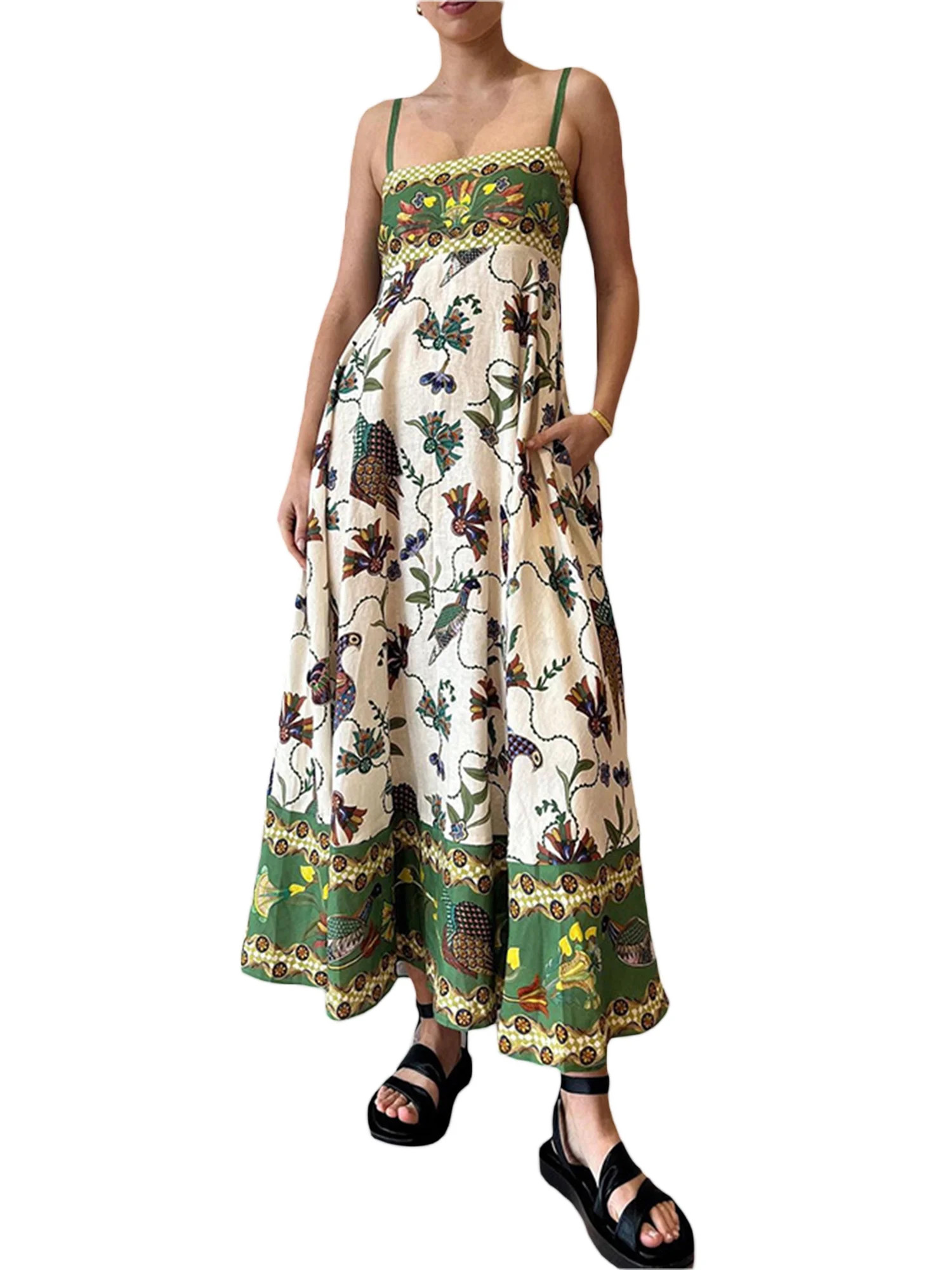 Tasdouyy Women Cute Print Maxi Cami Dress Loose Sleeveless Spaghetti Strap Boho Dress Flowy Graff... | Walmart (US)