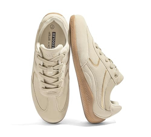 LUCKY STEP Women Retro Fashion Tennis Thin Sole Sneakers,Beige,11 | Amazon (US)