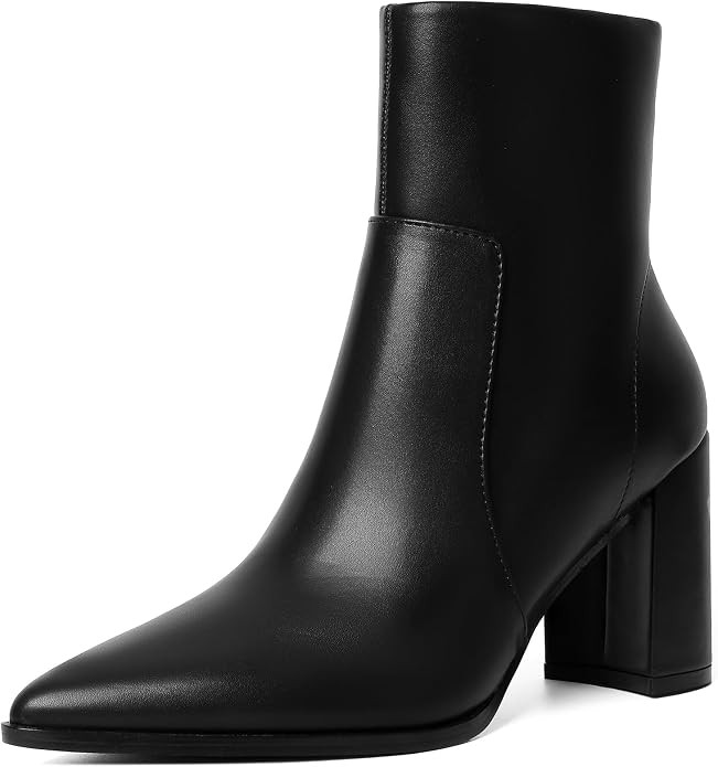 Ankle Boots for Women Chunky High Heel Warm Boot Mid Calf Chelsea Booties Leather Suede Fur Slip ... | Amazon (US)