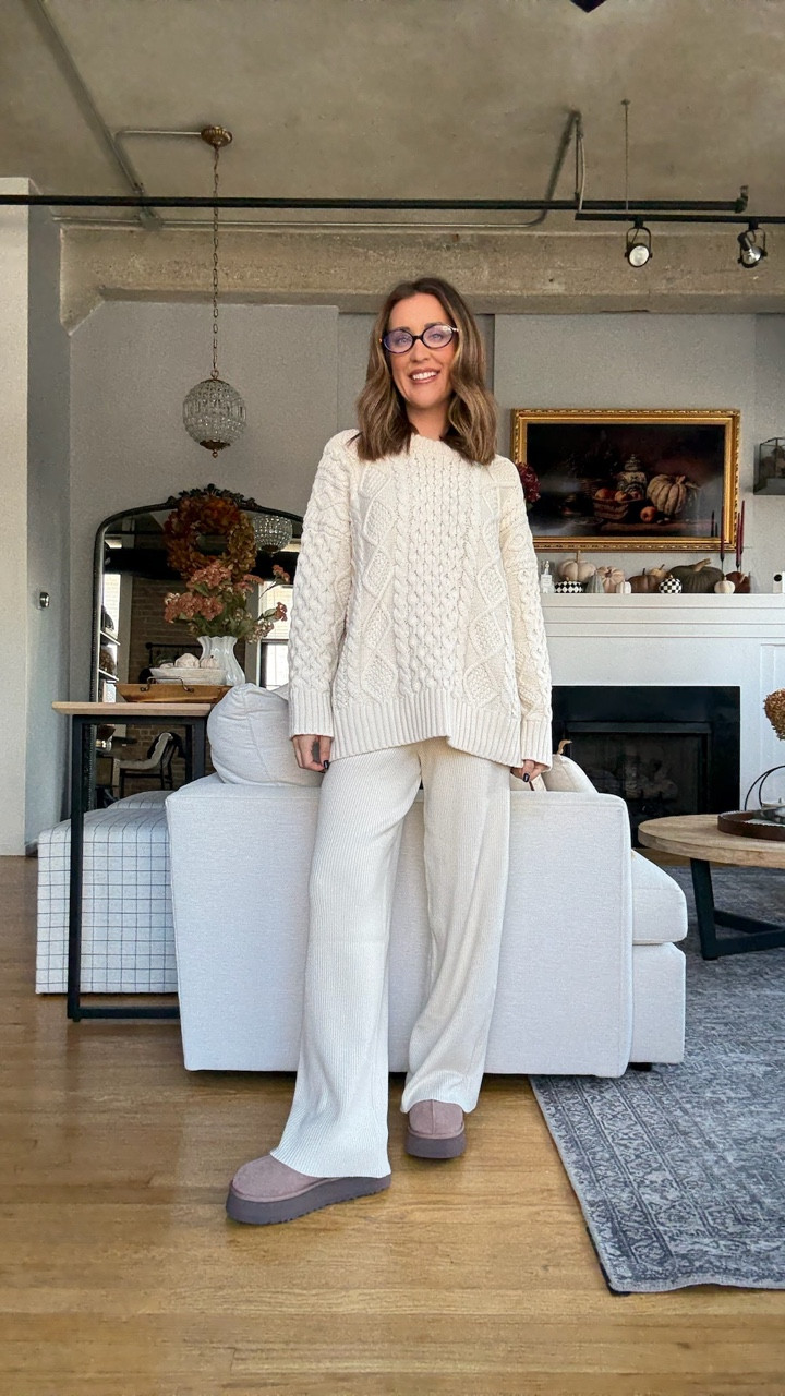 Abercrombie haul everything on sale!! This cable or sweater is so good I sized up one size, the pants fit TTS. This is my go to comfy outfit for the season. The Abercrombie Fall Sale starts today get 20% off + an extra 25% off with code AFLTK

#LTKFallSale #LTKSaleAlert #LTKStyleTip