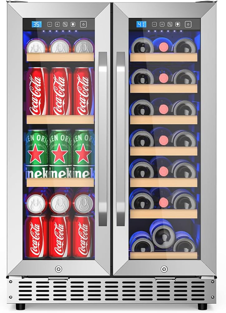 Wine and Beverage Refrigerator with Glass Door, 24-Inch Dual Zone Wine Fridge Under Counter - 21 ... | Amazon (US)