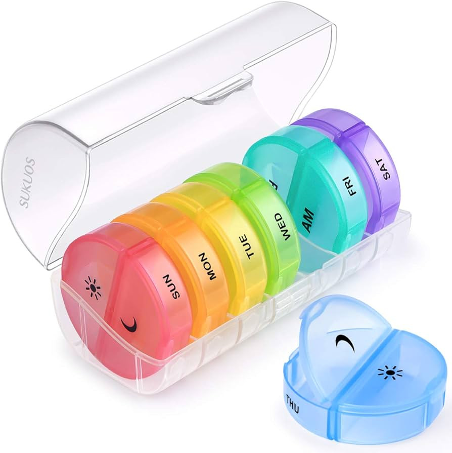 Sukuos Large Weekly Pill Organizer 2 Times a Day, Daily Pill Box 7 Day Easy to Open with Double P... | Amazon (US)