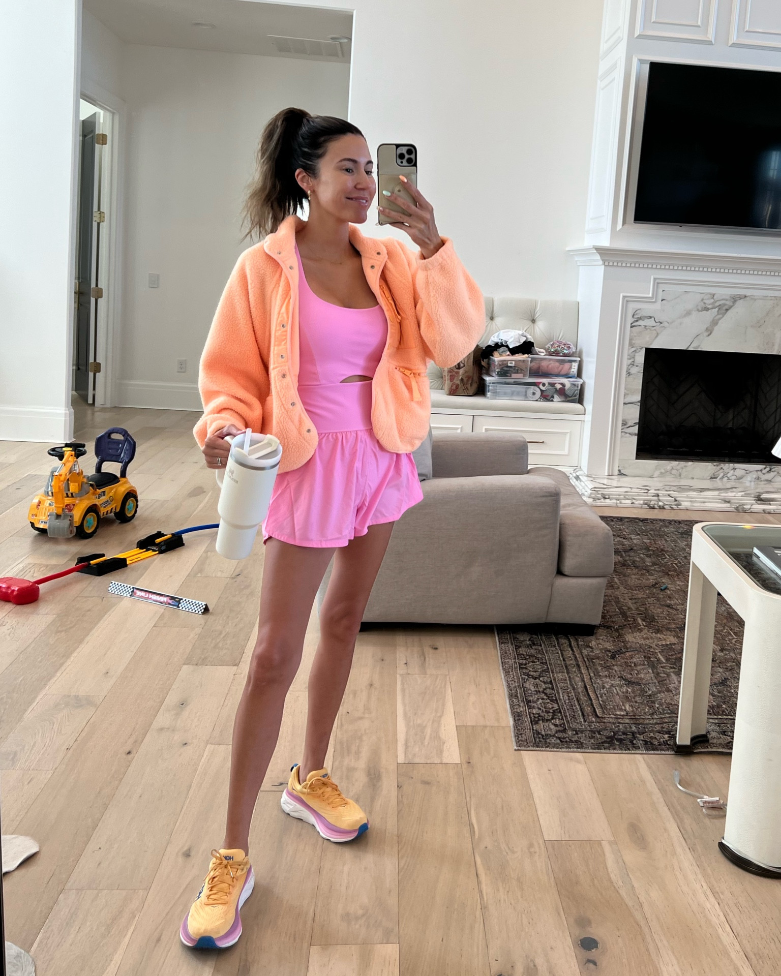 Bright & colorful gym look today 💖 obsessed with this new workout onsie - comes in a bunch of colors! 

Athleisure style, spring style; gym outfit; mom style; workout look; free people movement; fleece jacket; Hoka sneakers; Christine Andrew 

#LTKfit #LTKunder100 #LTKstyletip