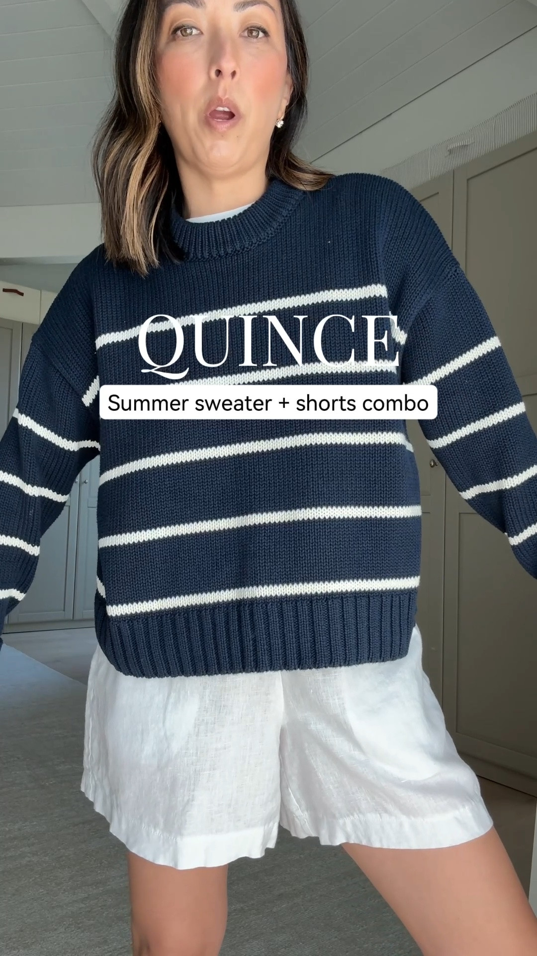 Love the cropped fit of this sweater, and the navy stripe is perfect all season long. Sweater is xs and shorts are a size small.

#LTKmomlife #LTKPetite
