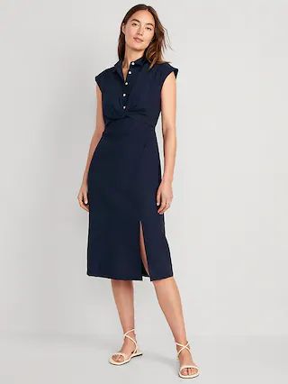 Waist-Defined Twist-Front Midi Shirt Dress for Women | Old Navy (US)