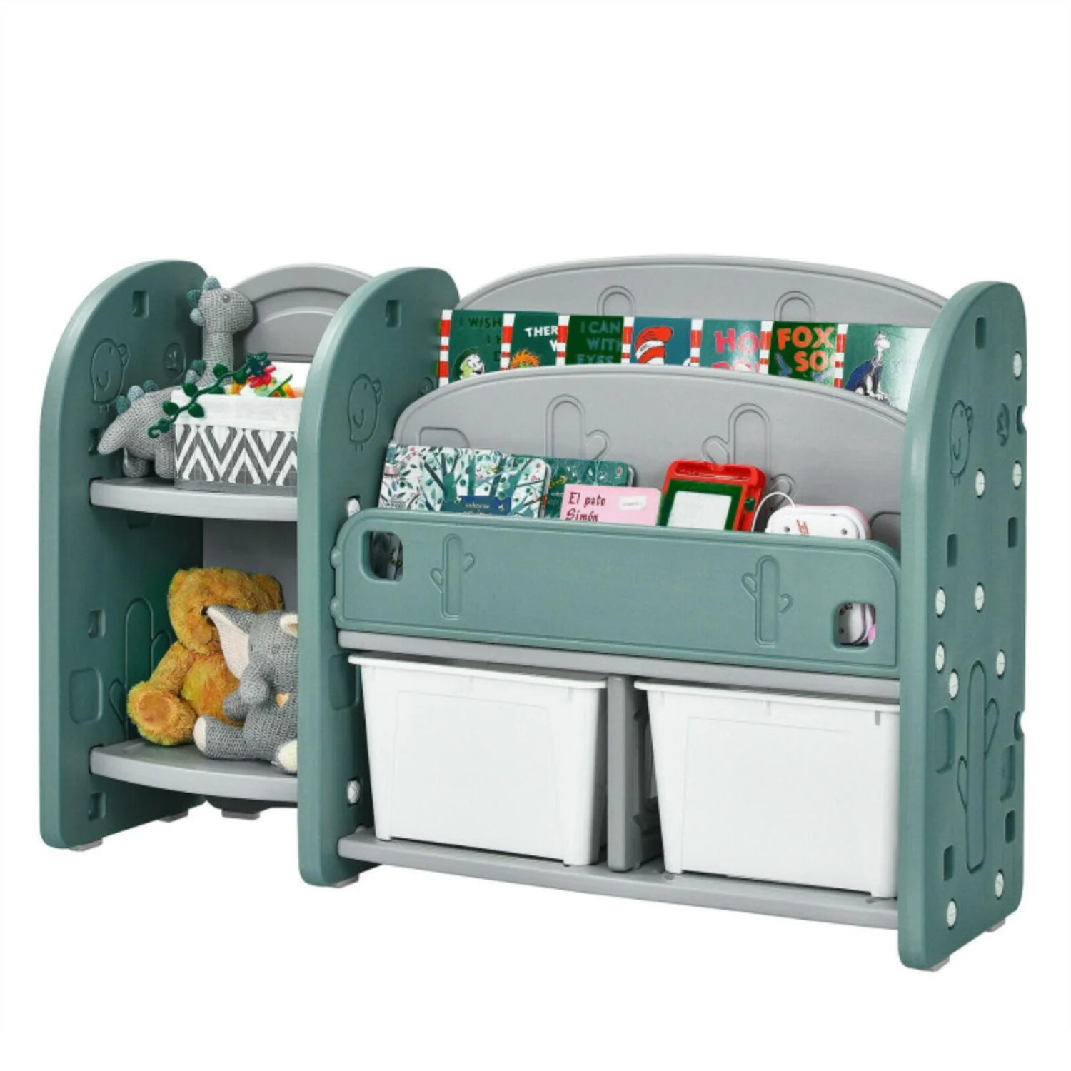 Kids Toy Storage Organizer with 2-Tier Bookshelf and Plastic Bins | Shop Simon