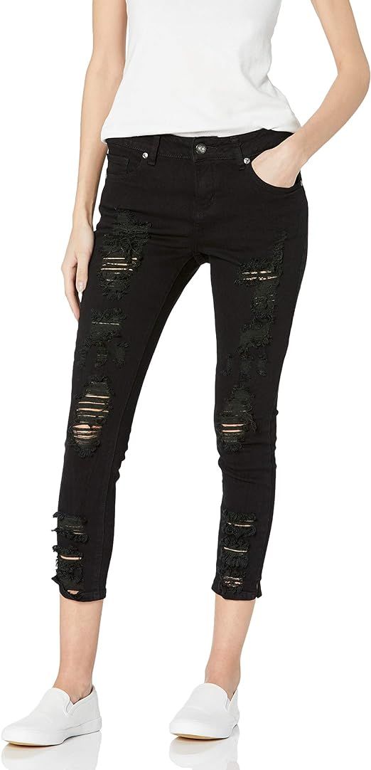 COVER GIRL Women's Cute Mid Rise Waisted Ripped Distressed Torn Skinny Juniors | Amazon (US)