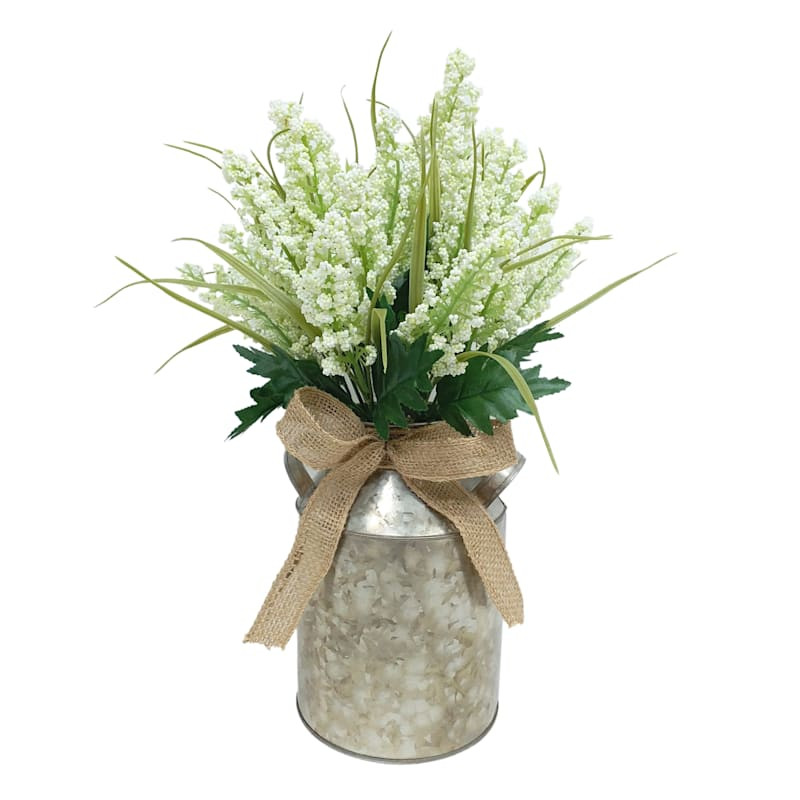 Green Heather Flowers with Metal Pot, 15" | At Home